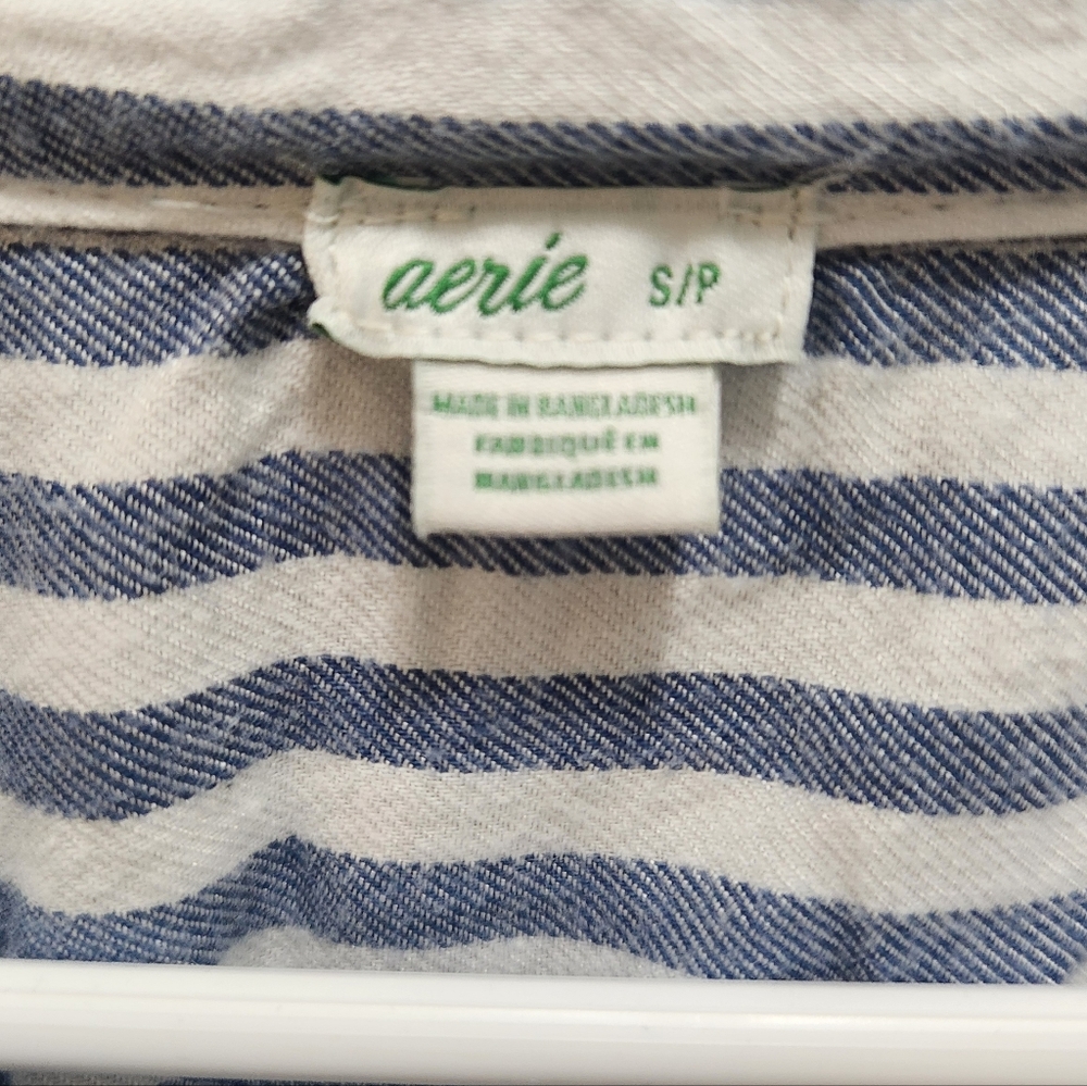 AERIE Boyfriend Womens Flannel Blue Green Plaid Colorblock Long Sleeve Sz S - Picture 2 of 4